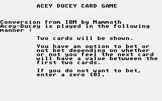 Large screenshot of Acey Ducey Card Game