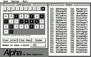 Large screenshot of Alpha:The Name Generator