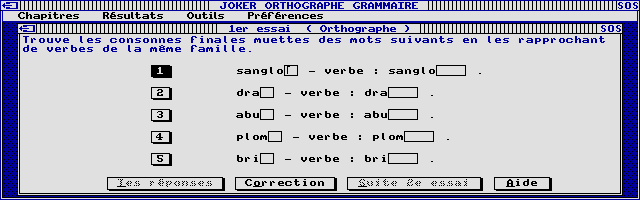 Large screenshot of Joker Micro - Orthographe Grammaire 6e