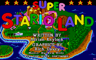 The very colorful intro screen. The music is top notch!