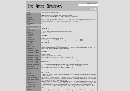 Screenshot of link The Games Archives