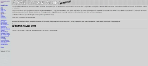 Screenshot of the link Atari Documentation Archive