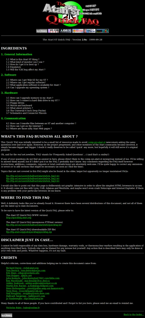 Screenshot of link Atari ST Quick FAQ