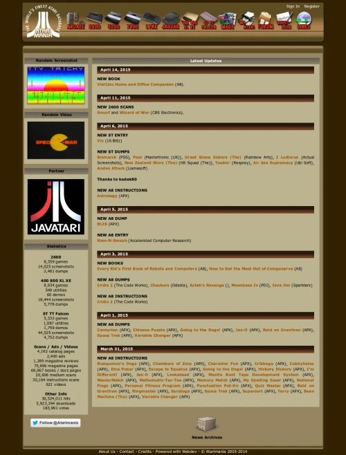 Screenshot of the link Atarimania