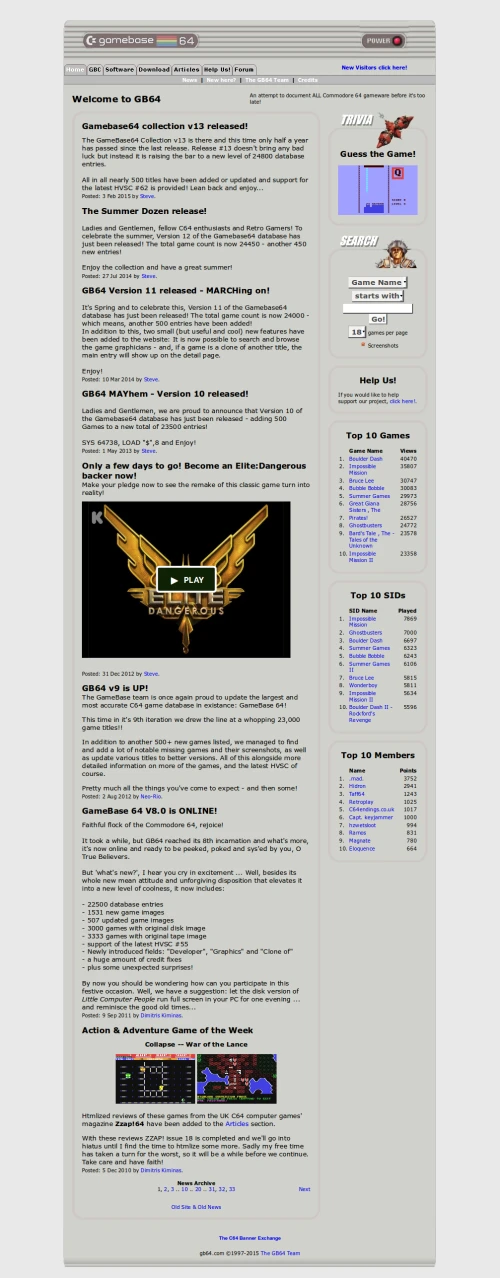 Screenshot of the link Gamebase 64