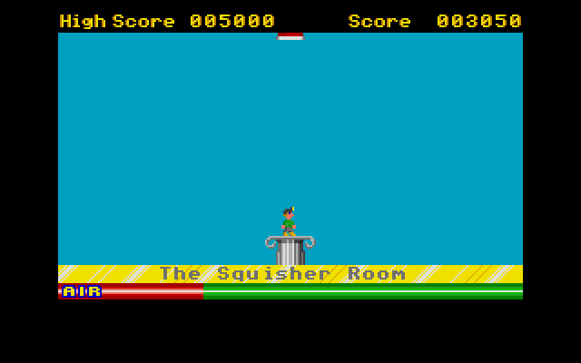 The Game Over screen. Poor Willy gets squished.