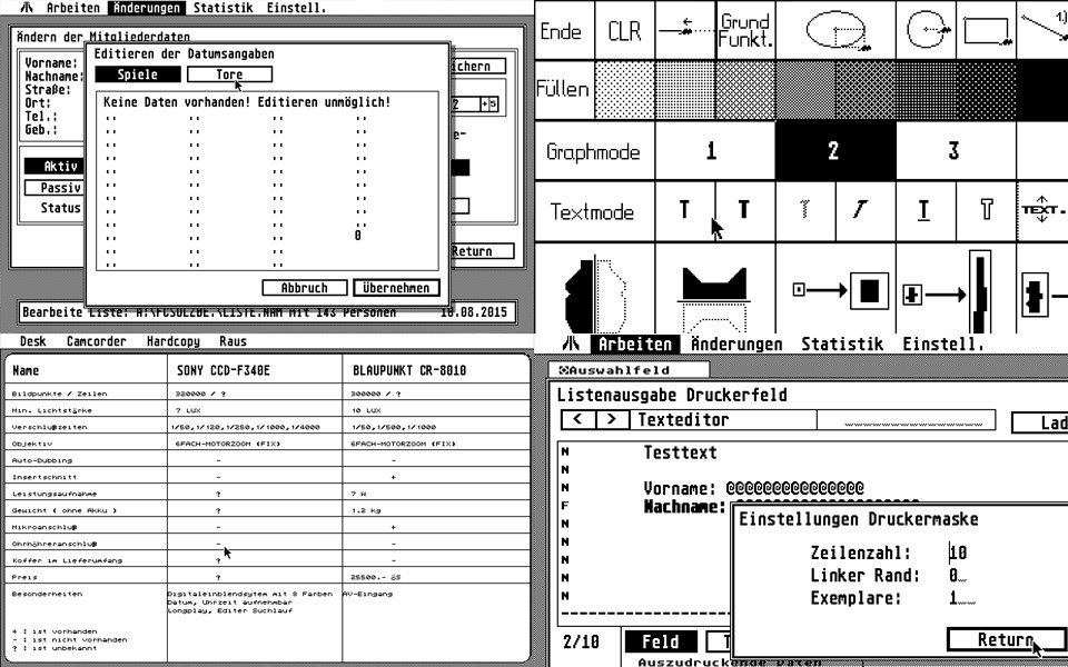 Thomas also made some utilities on the ST. "The most serious stuff I made was a management software for a local Football Club, that was actually in use for some time.  Hey! I invented the 'tab' logic for that… 5-10 years before it came to Windows ;-)"