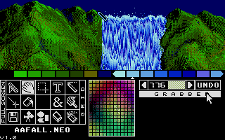 One of the most famous screens when the ST was introduced must be this animated waterfall created in Neochrome, the paint program created by Dave Staugas. 