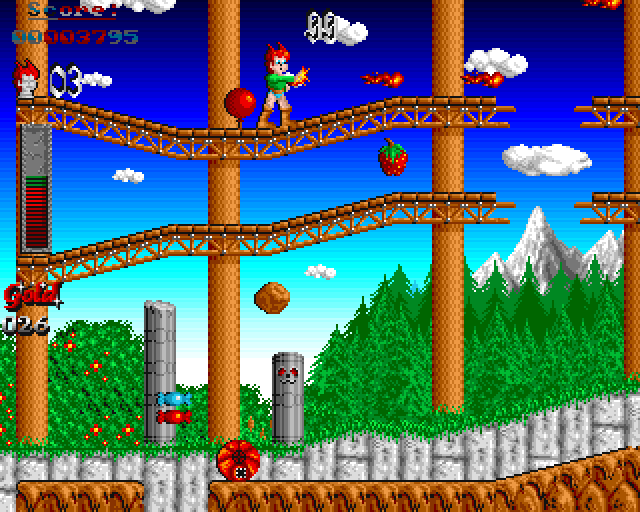 The Amiga version of Son Shu Shi featured beautiful gradient skies in the background.