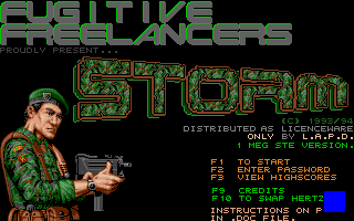 The title screen of the original STORM game.