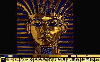 The famous Tutankhamun mask in the art package Deluxe Paint, which was used by Francois to create Alien Blast.