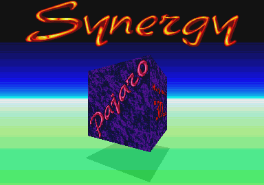 The Synergy Megademo's menu featured a cube which could be rotated using the keys. Each side would lead to a demo, intro or program.