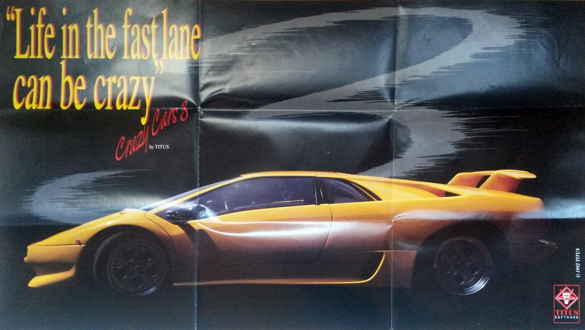 Crazy Cars 3 came with a beautiful poster of the star of the show, the Lamborghini Diablo.