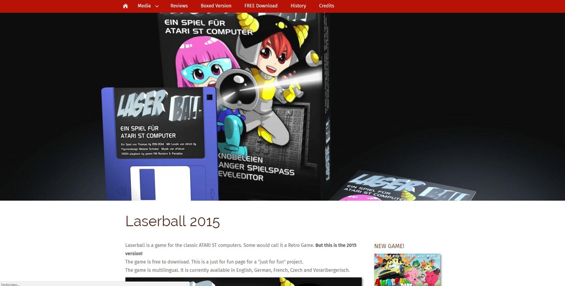 Screenshot of the website Laserball 2015 Homepage