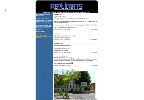 Screenshot of website Replicants History