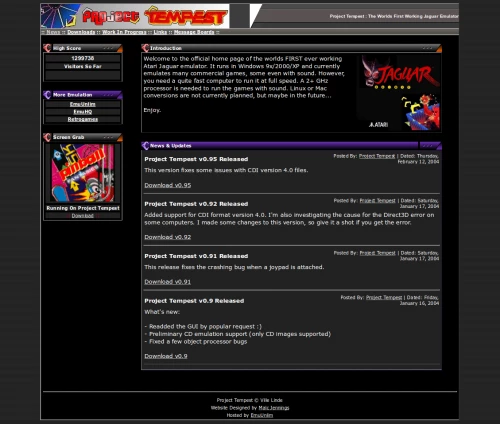 Screenshot of website Project Tempest
