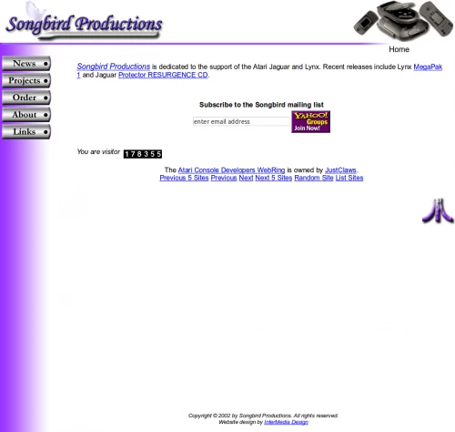 Screenshot of website Songbird productions