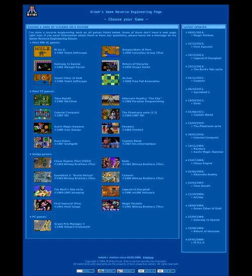 Screenshot of website Kroahs Game Decompilation Page