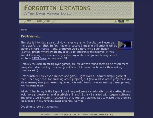 Screenshot of the website Forgotten Creations