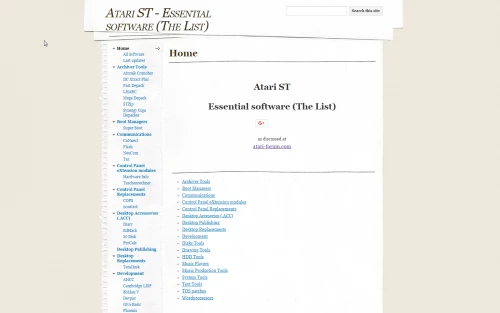 Screenshot of website Atari ST - Essential software