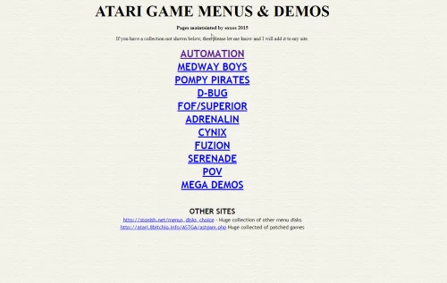 Screenshot of website Atari game menus and demos