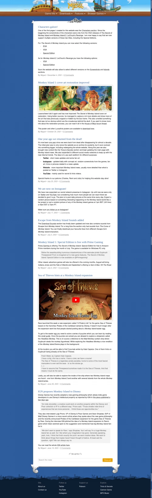 Screenshot of website The Legend of Monkey Island