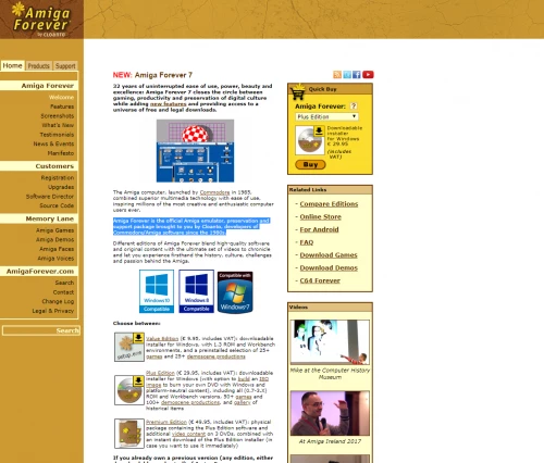Screenshot of website Amiga Forever
