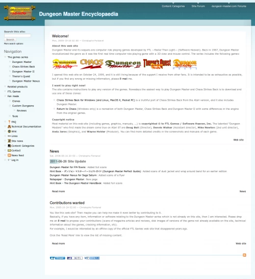 Screenshot of website Dungeon Master & Chaos Strikes Back Encyclopaedia