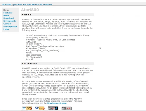 Screenshot of website Atari800 - portable and free Atari 8-bit emulator