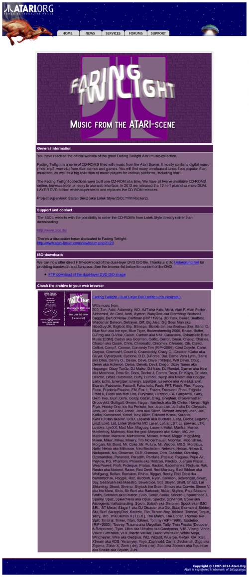 Screenshot of the website Fading Twilight