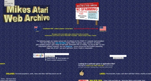 Screenshot of the website Mike's Atari Web Archive